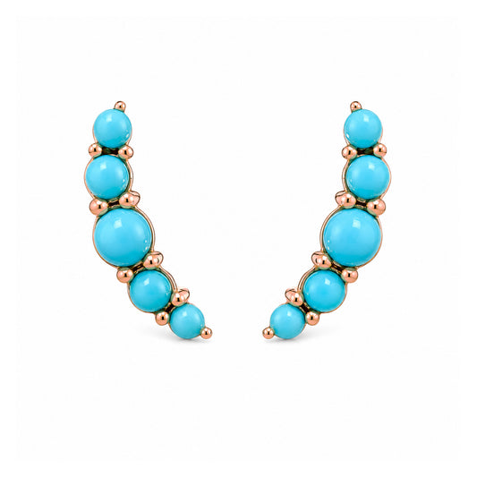 14K Gold Turquoise Crescent Climber Stud Earrings