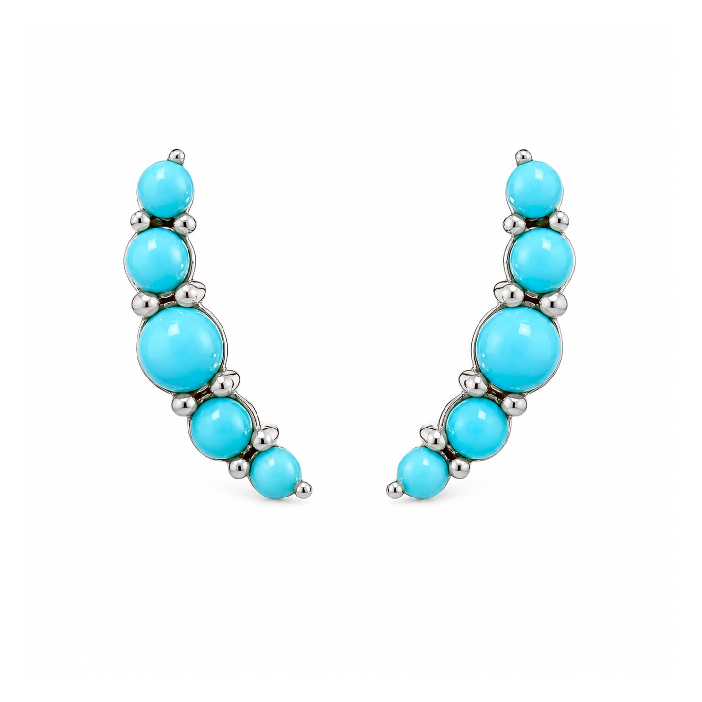 14K Gold Turquoise Crescent Climber Stud Earrings