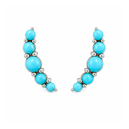 14K Gold Turquoise Crescent Climber Stud Earrings