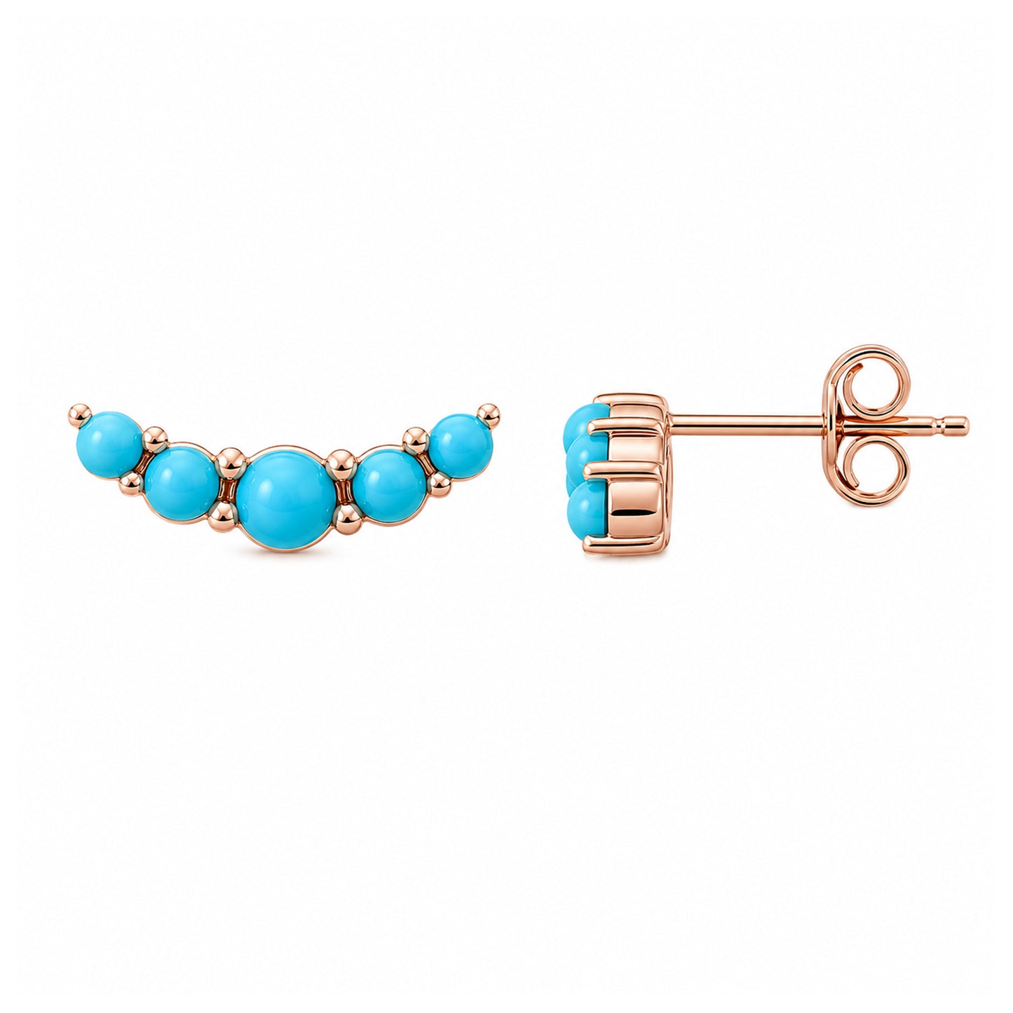 14K Gold Turquoise Crescent Climber Stud Earrings