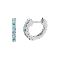 14K Gold Turquoise Round Brilliant Cut Thick Huggie Hoop Earrings (11mm x 6mm)