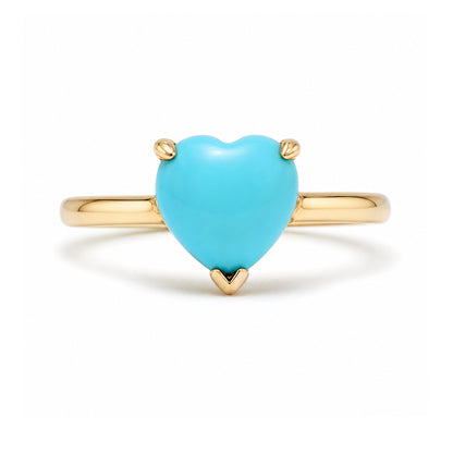 14K Gold Turquoise Heart Solitaire Ring