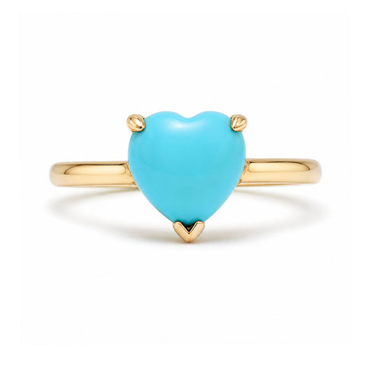 14K Gold Turquoise Heart Solitaire Ring