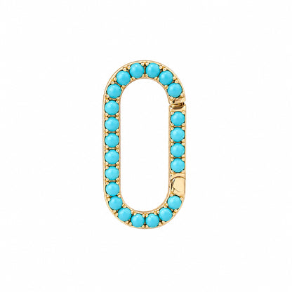 14K Gold Turquoise Elongated Oval Charm Enhancer ~ Large Size