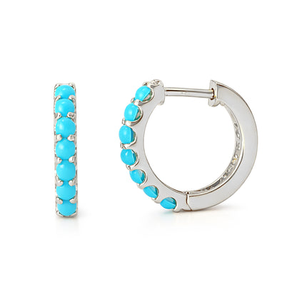 14K Gold Turquoise Cabochon Thick Huggie Hoop Earrings (11.5mm x 8.25mm)