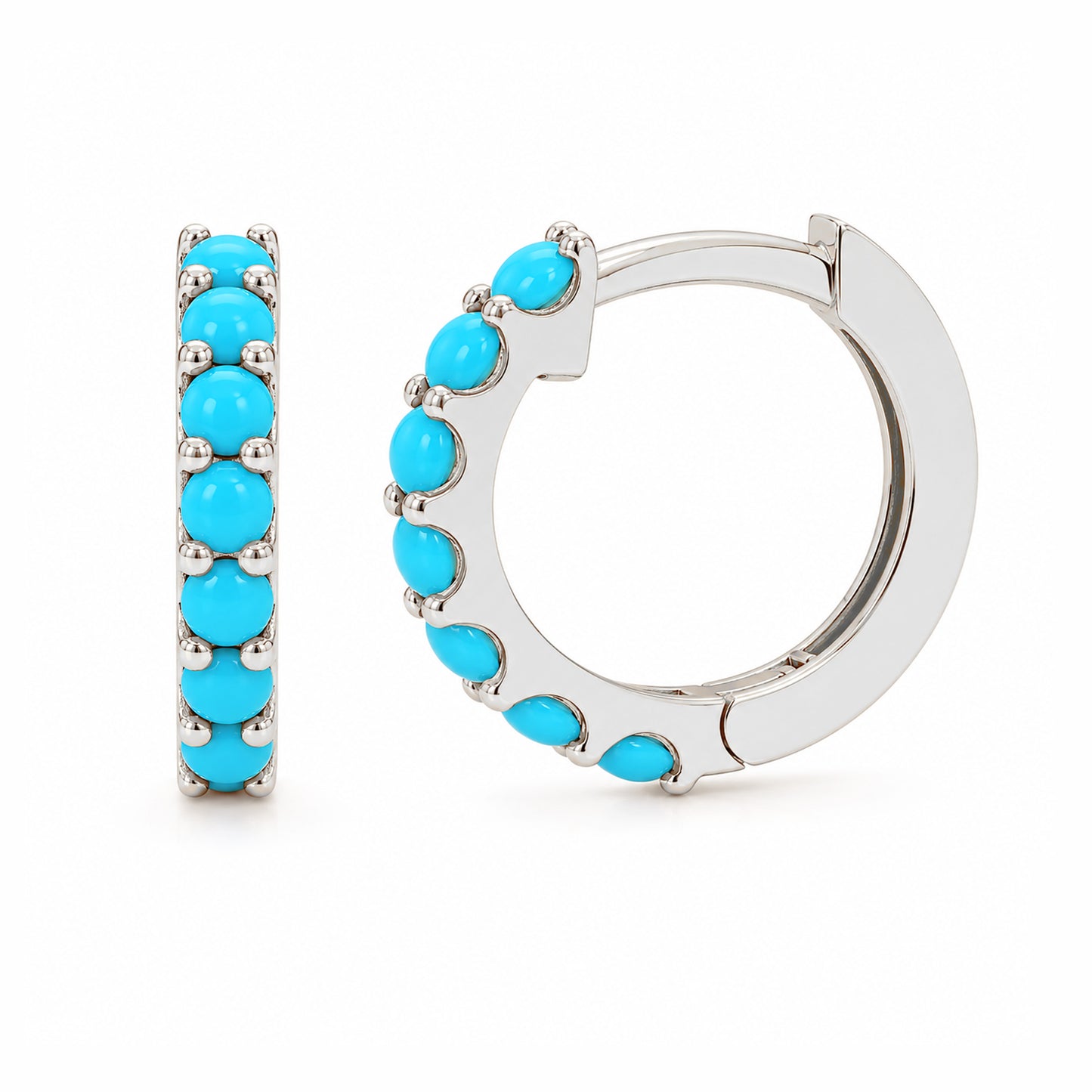 14K Gold Turquoise Gemstone Thick Huggie Hoop Earrings (13.75mm x 9.5mm)