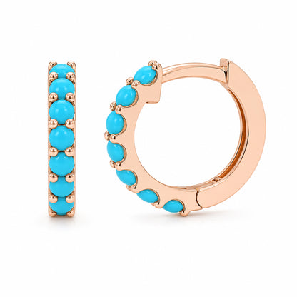 14K Gold Turquoise Gemstone Thick Huggie Hoop Earrings (13.75mm x 9.5mm)
