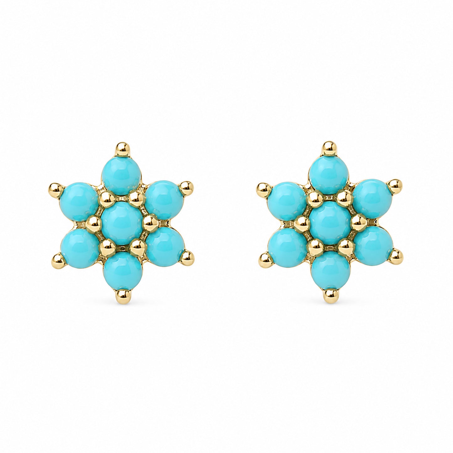 14K Gold Turquoise Rosebud Flower Stud Earrings