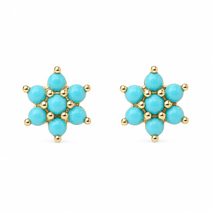 14K Gold Turquoise Rosebud Flower Stud Earrings