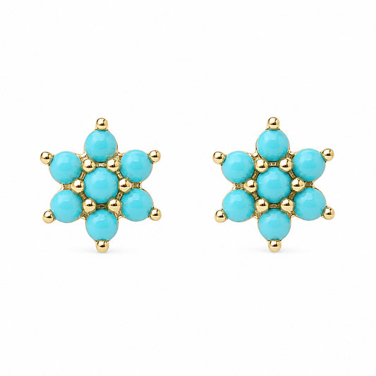 14K Gold Turquoise Rosebud Flower Stud Earrings