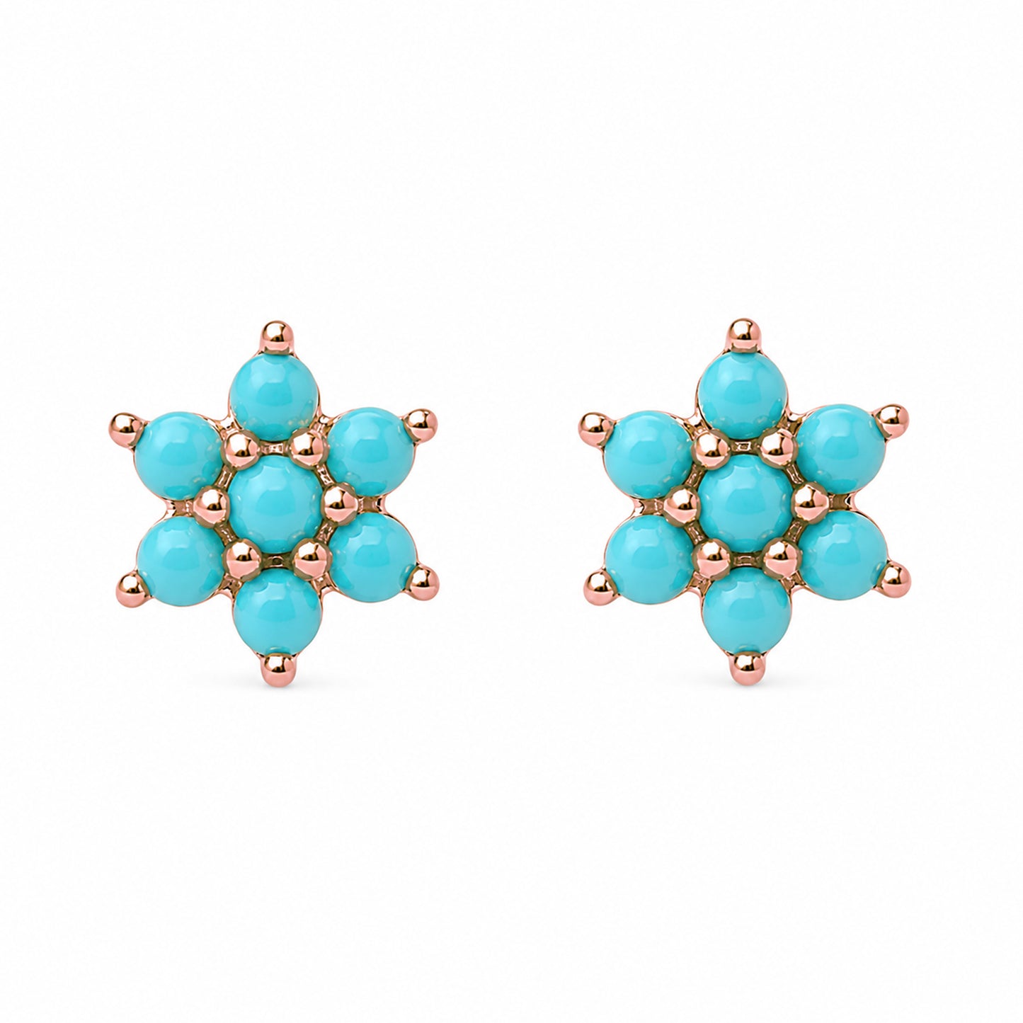 14K Gold Turquoise Rosebud Flower Stud Earrings