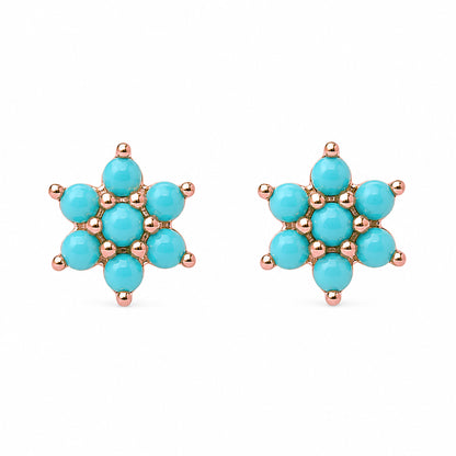 14K Gold Turquoise Rosebud Flower Stud Earrings