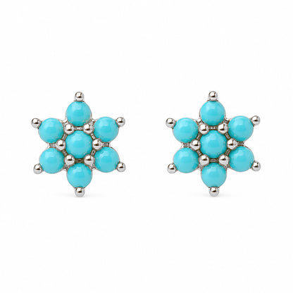 14K Gold Turquoise Rosebud Flower Stud Earrings