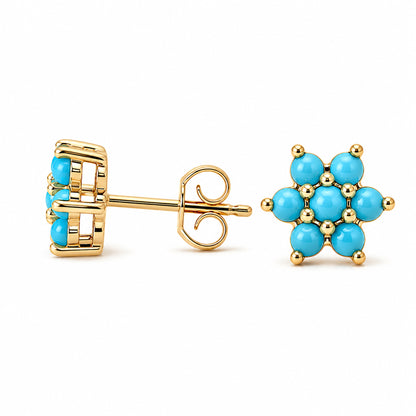 14K Gold Turquoise Rosebud Flower Stud Earrings