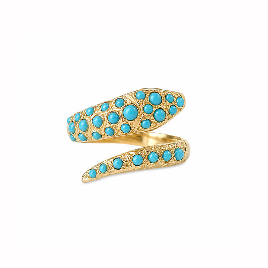 14K Gold Turquoise Snake Wrap Bypass Ring