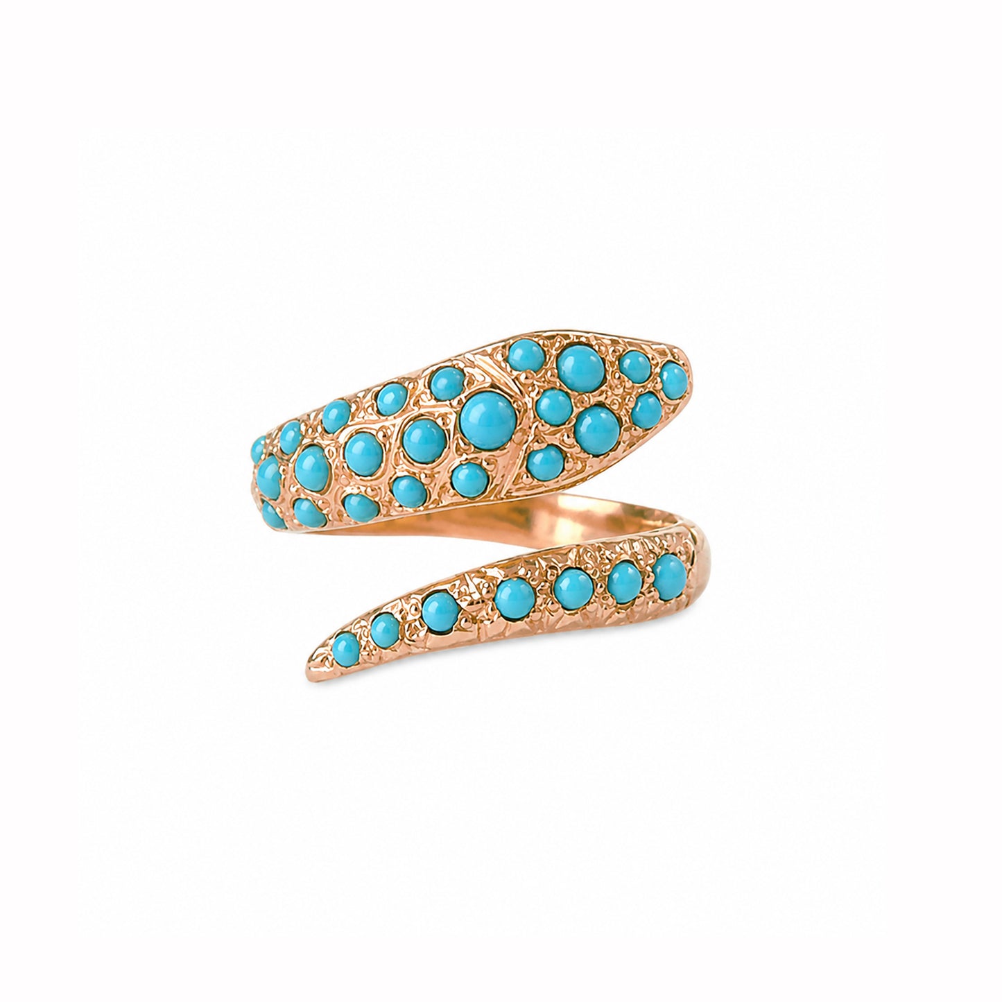 14K Gold Turquoise Snake Wrap Bypass Ring