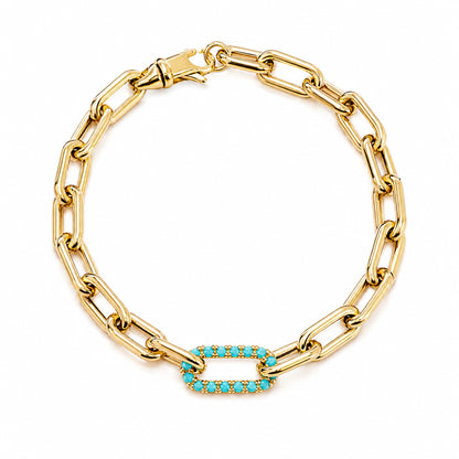 14K Gold Turquoise Thick Oval Link Bracelet
