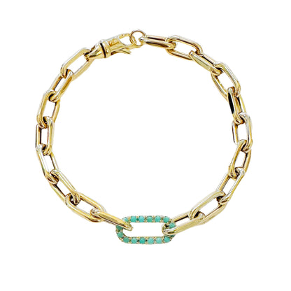 14K Gold Turquoise Thick Oval Link Bracelet