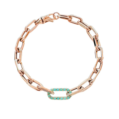 14K Gold Turquoise Thick Oval Link Bracelet