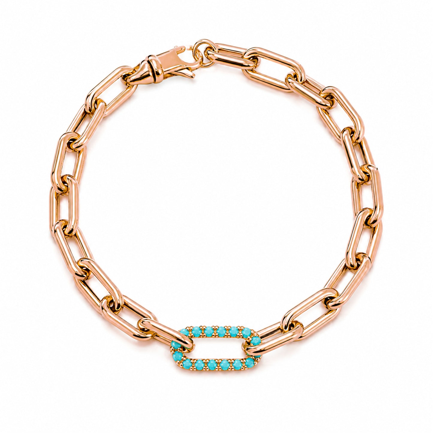 14K Gold Turquoise Thick Oval Link Bracelet