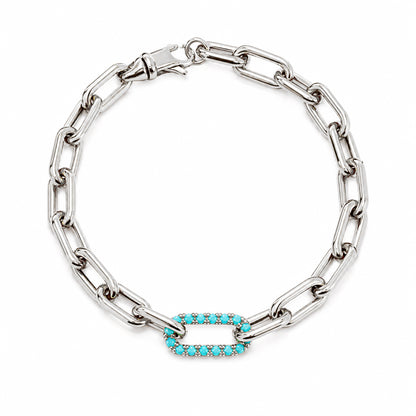 14K Gold Turquoise Thick Oval Link Bracelet
