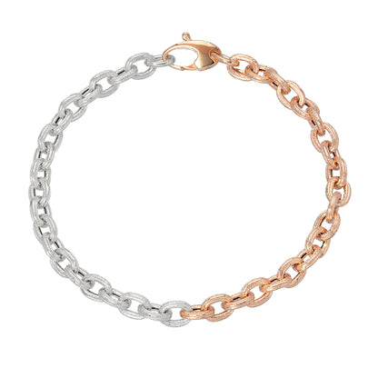 14K Gold Two-Tone Rustic Thick Oval Link Bracelet, Small Size Links