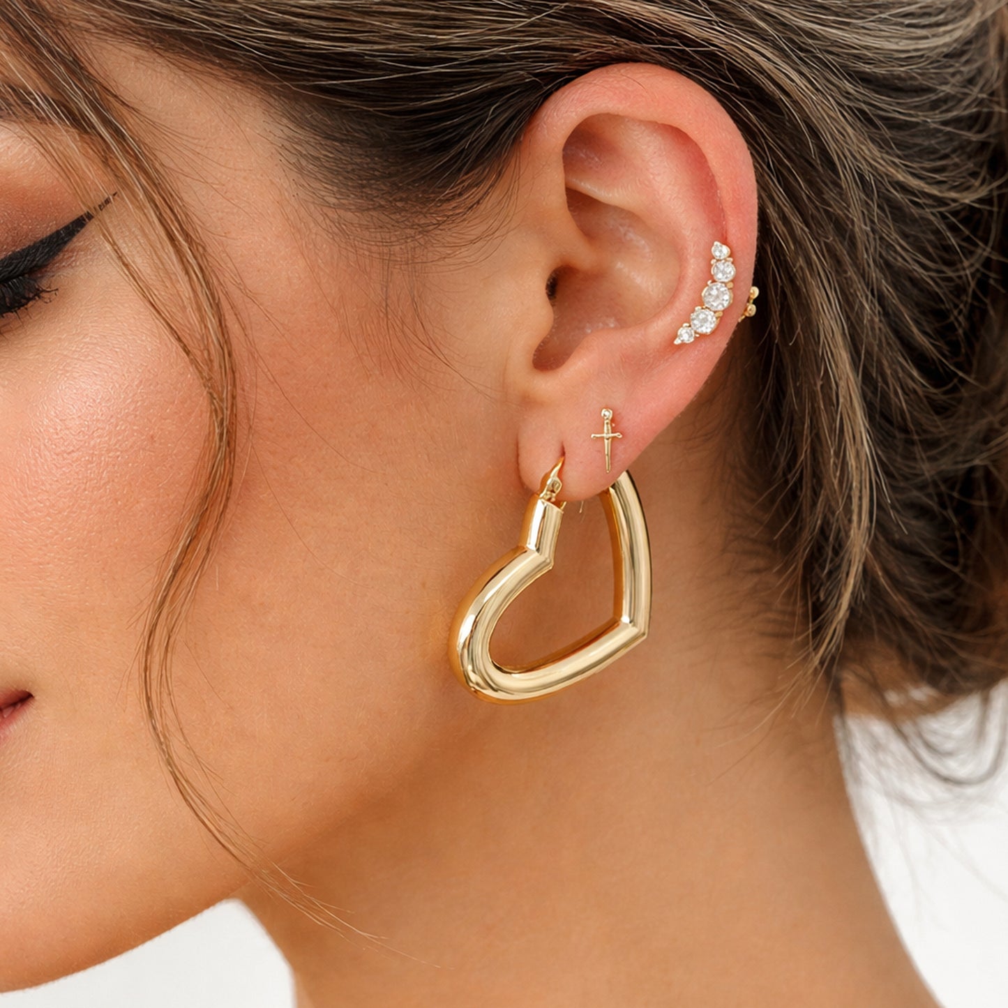 14K Gold Diamond Dagger Sword Stud Earrings
