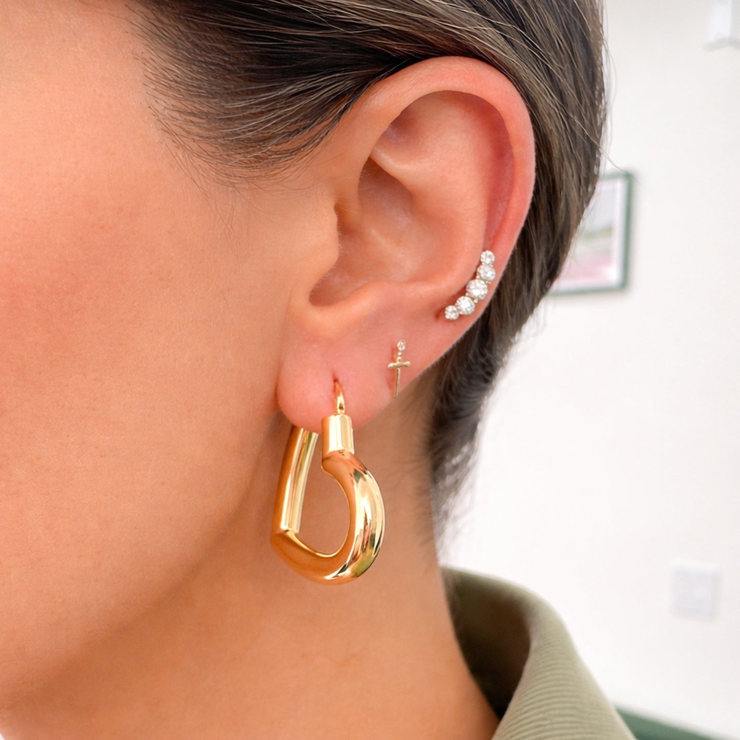 14K Gold Diamond Dagger Sword Stud Earrings