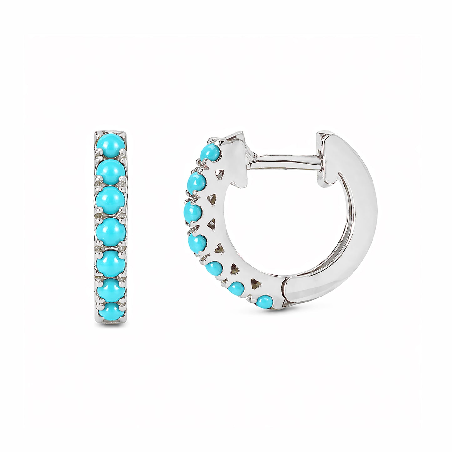 14K Gold Turquoise Cabochon Thick Huggie Hoop Earrings (11mm x 6mm)