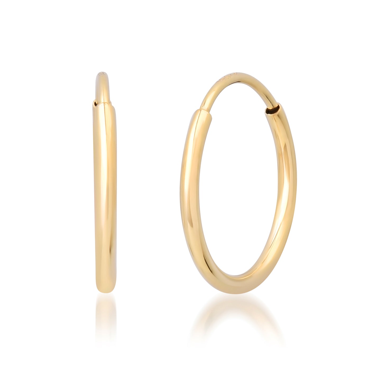 14K Gold Endless Tubular Huggie Hoop Earrings