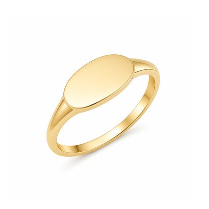 14K Gold Engravable Oval Cigar Band Signet Ring