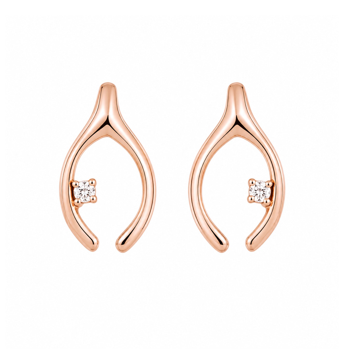14K Gold Diamond Wishbone Stud Earrings