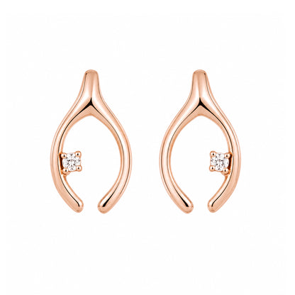 14K Gold Diamond Wishbone Stud Earrings