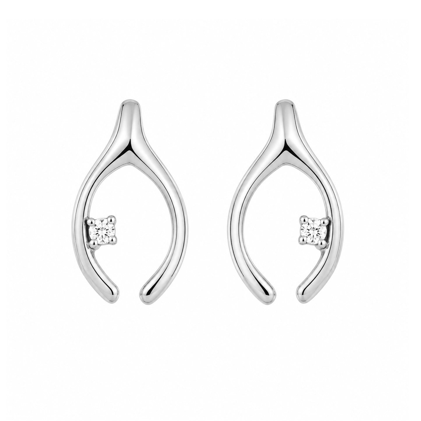 14K Gold Diamond Wishbone Stud Earrings