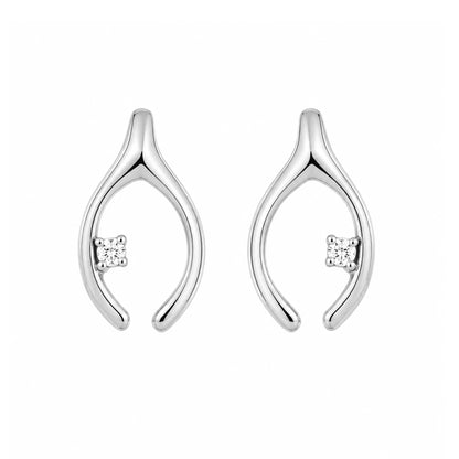 14K Gold Diamond Wishbone Stud Earrings