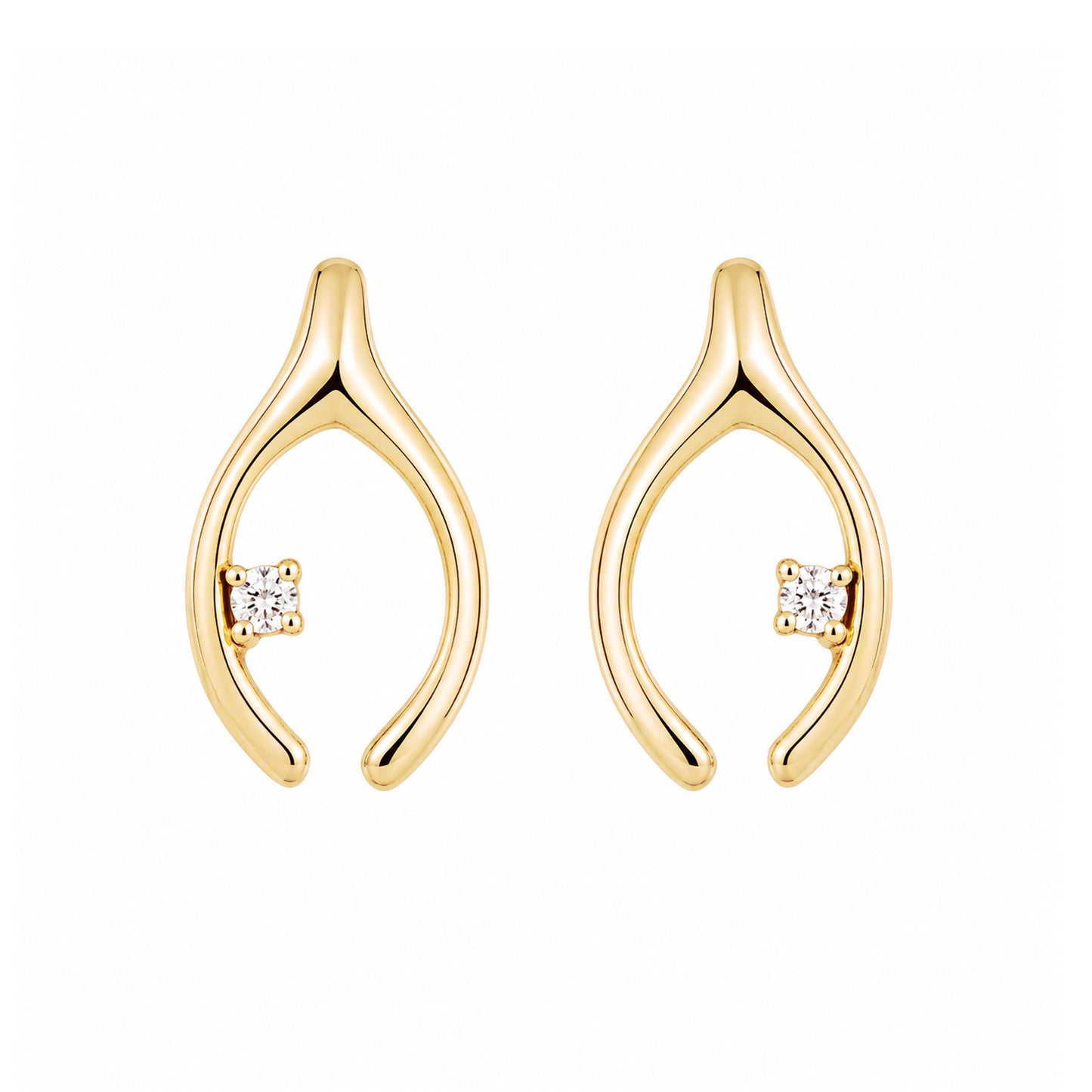 14K Gold Diamond Wishbone Stud Earrings