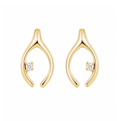 14K Gold Diamond Wishbone Stud Earrings