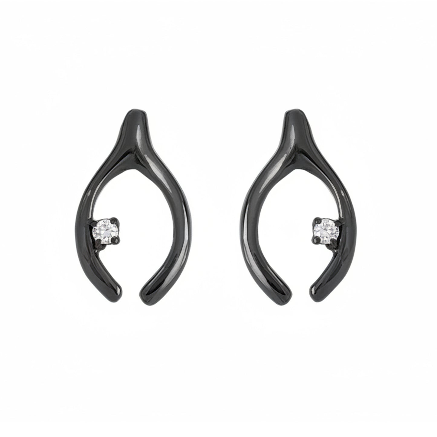 14K Gold Diamond Wishbone Stud Earrings