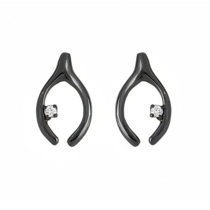 14K Gold Diamond Wishbone Stud Earrings