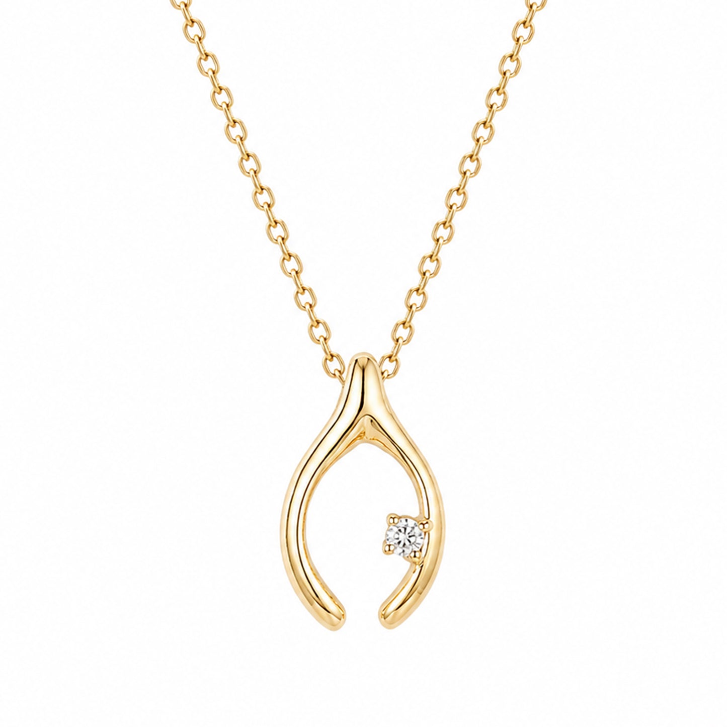 14K Gold Diamond Wishbone Necklace