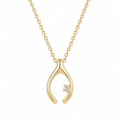14K Gold Diamond Wishbone Necklace