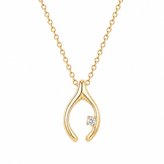 14K Gold Diamond Wishbone Necklace