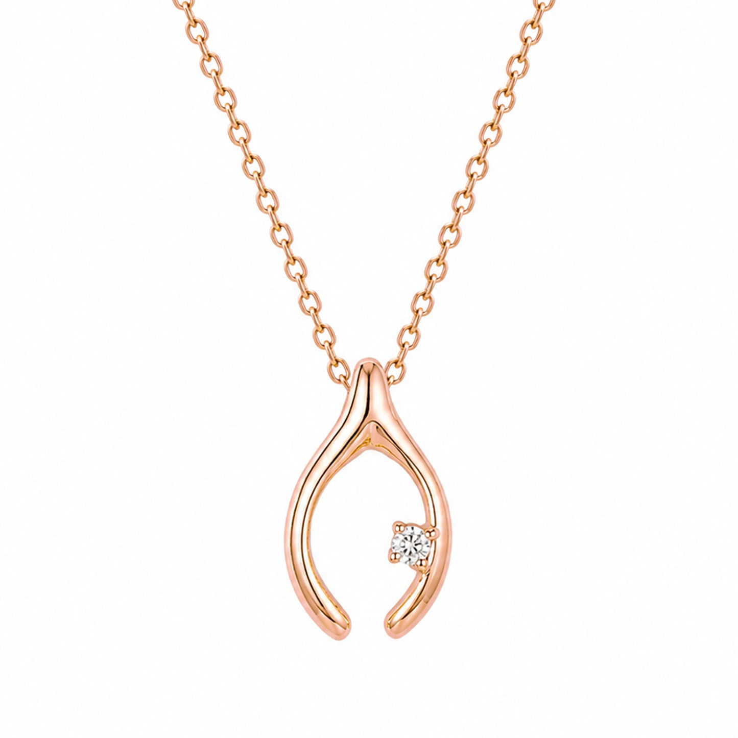 14K Gold Diamond Wishbone Necklace