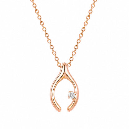 14K Gold Diamond Wishbone Necklace