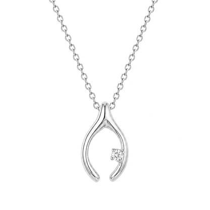 14K Gold Diamond Wishbone Necklace