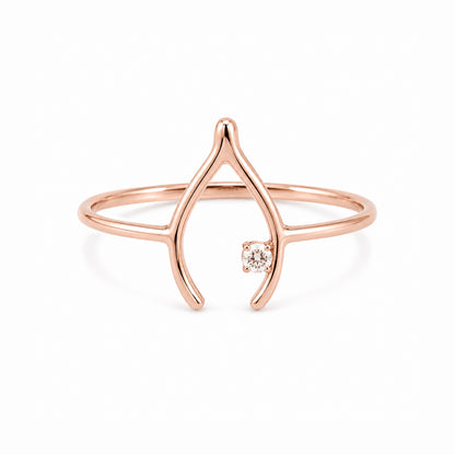 14K Gold Diamond Wishbone Ring