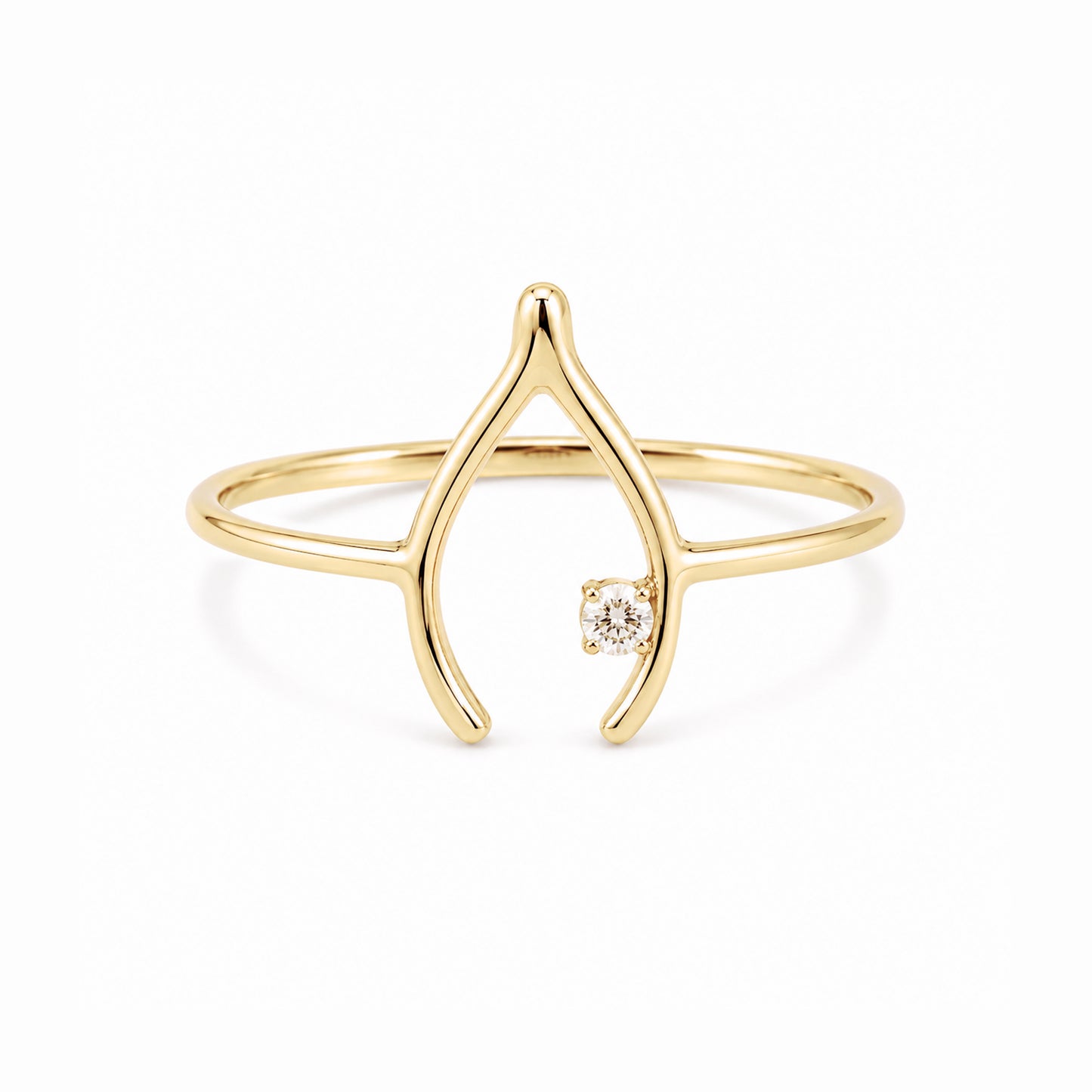 14K Gold Diamond Wishbone Ring