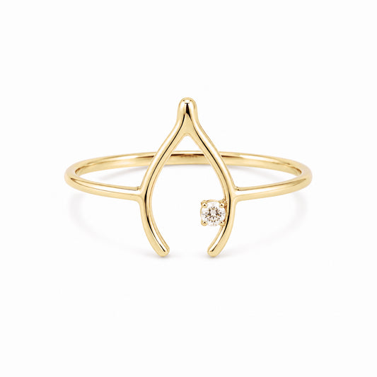 14K Gold Diamond Wishbone Ring