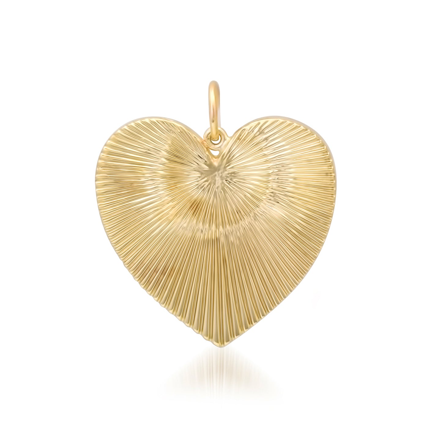 14K Gold Fluted Heart Medallion Charm Pendant, XL Size Heart