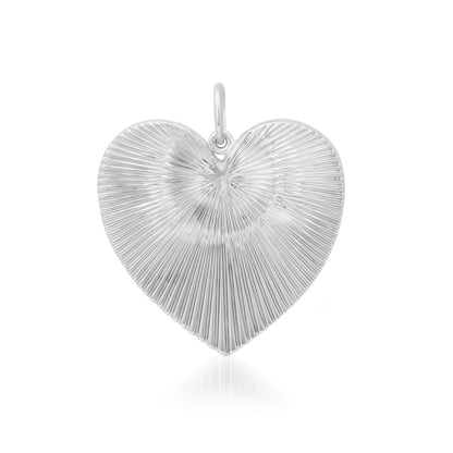 14K Gold Fluted Heart Medallion Charm Pendant, XL Size Heart